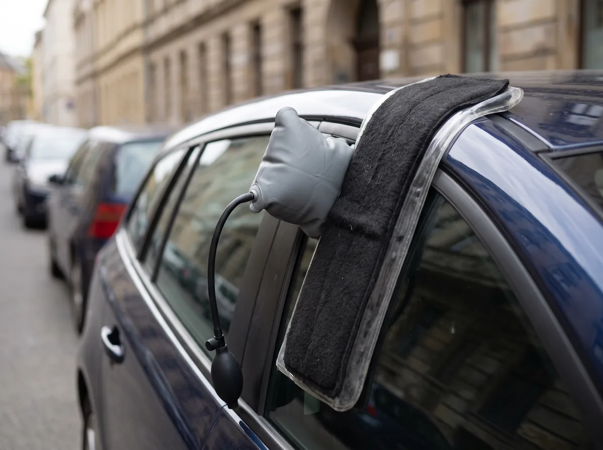 Luftkeil in der oberen Türecke eines Fahrzeugs, der Lack ist mit einer Schutzleiste abgedeckt